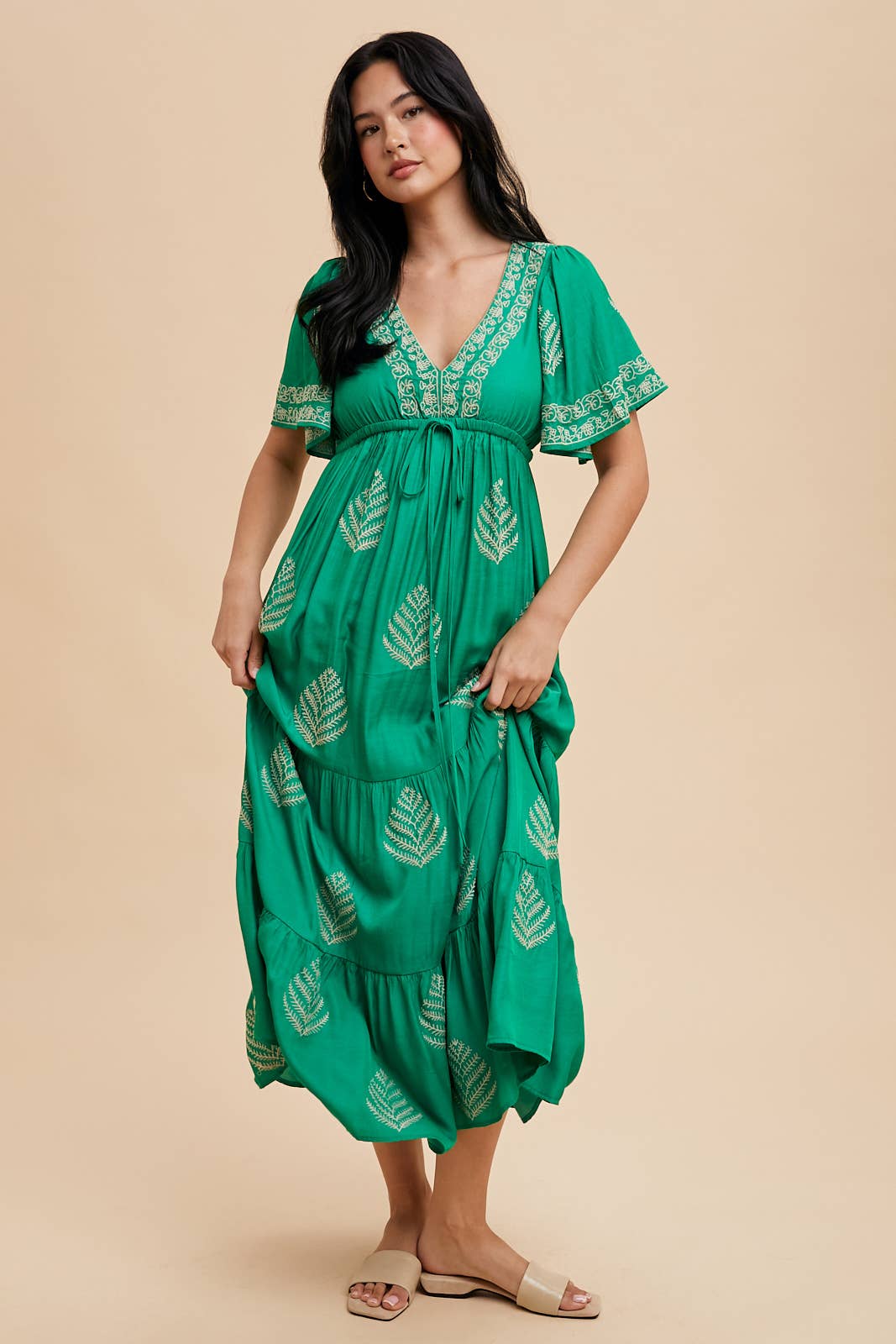 ALL OVER EMBROIDERED MAXI DRESS: SPRING GREEN / ILD5578