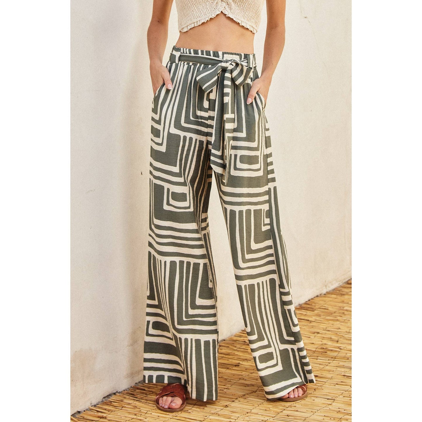 Runaway Looped Belt Pants: SAGE/CREAM / FP12080-CP440_5