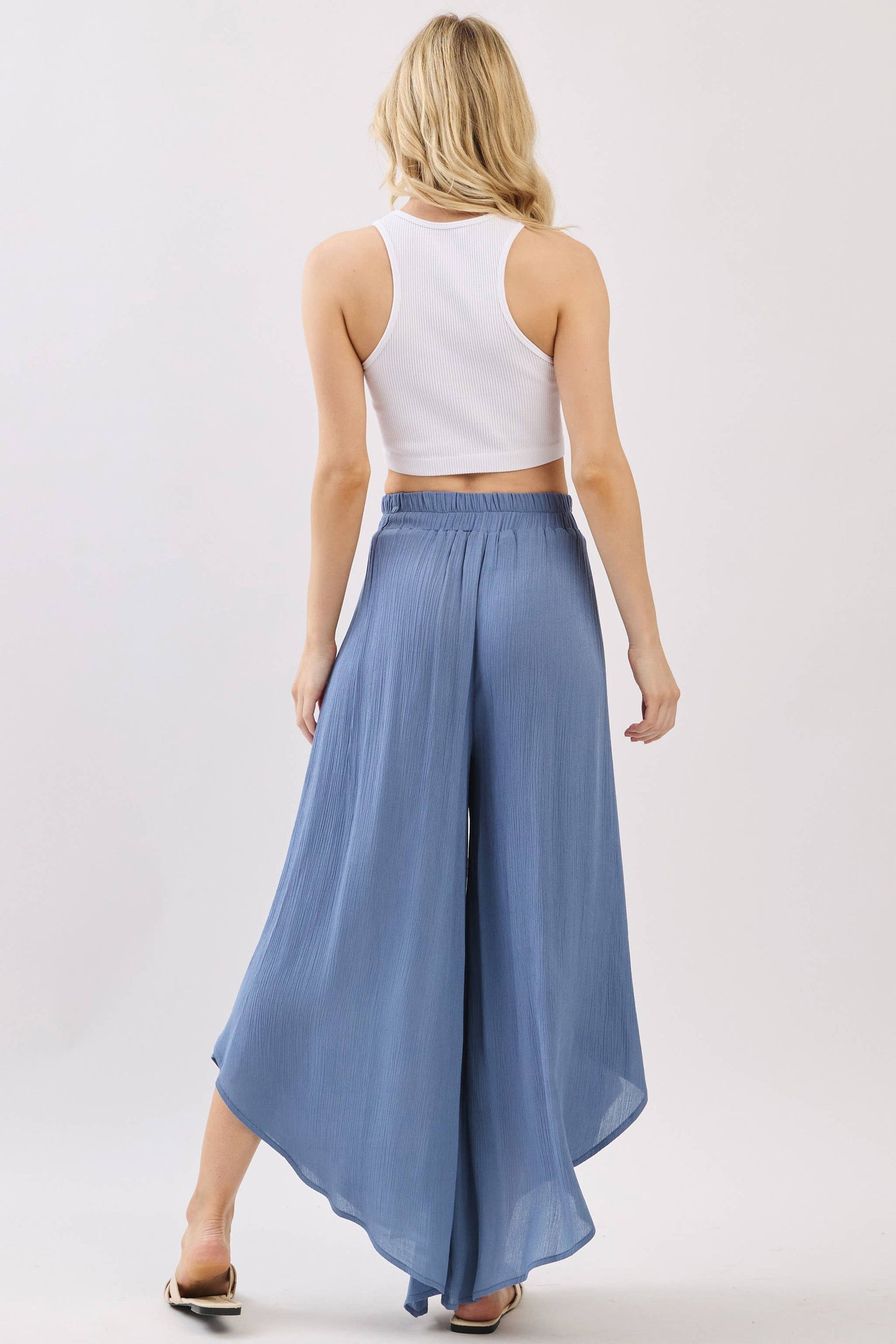 Overlap Detail Wide Leg Pants - NP70175: Vintage Denim