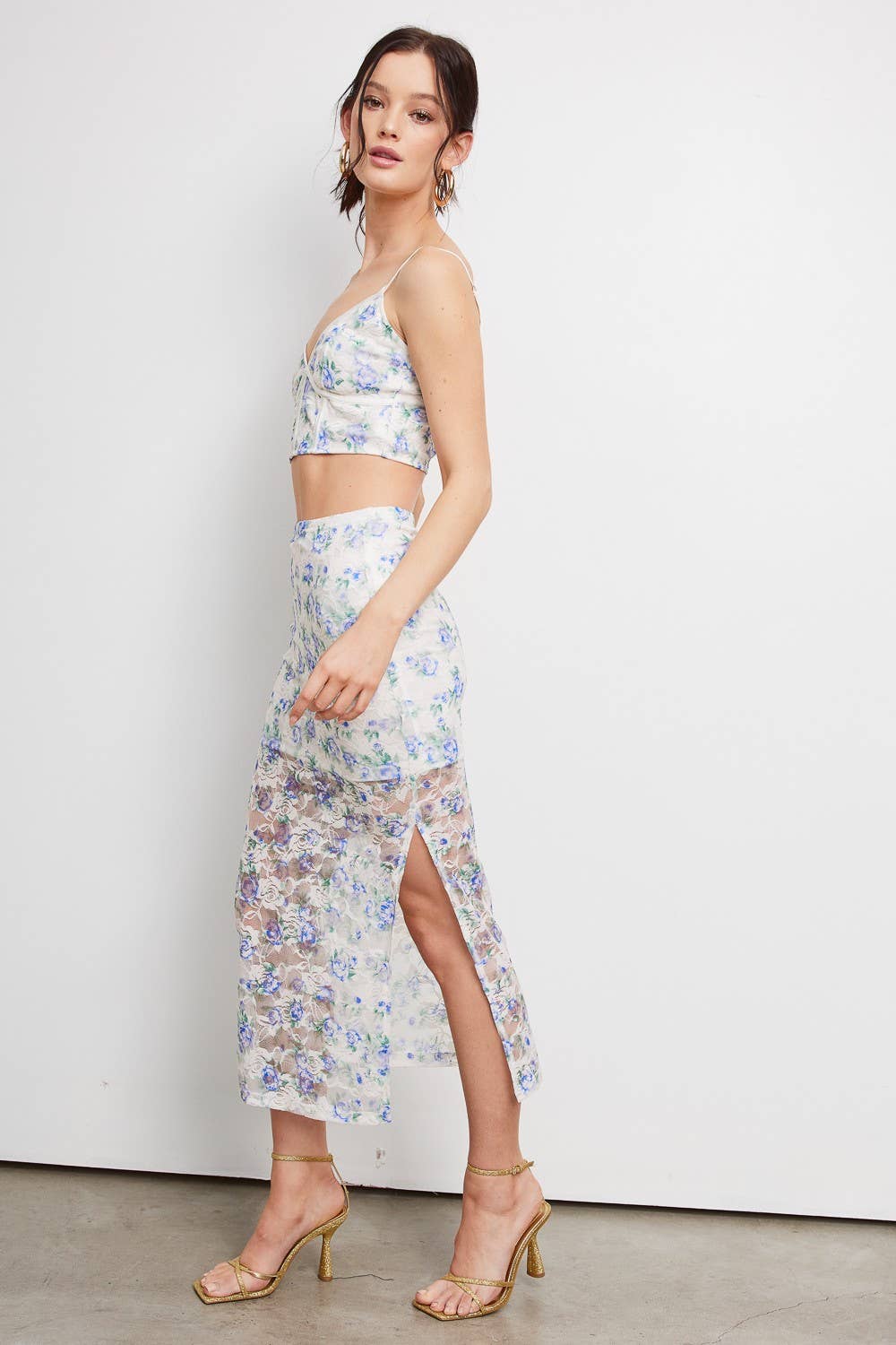 💖Only Skirt💖 MS8057 FLORAL LACE TANK + MIDI SKIRT: Baby Blue