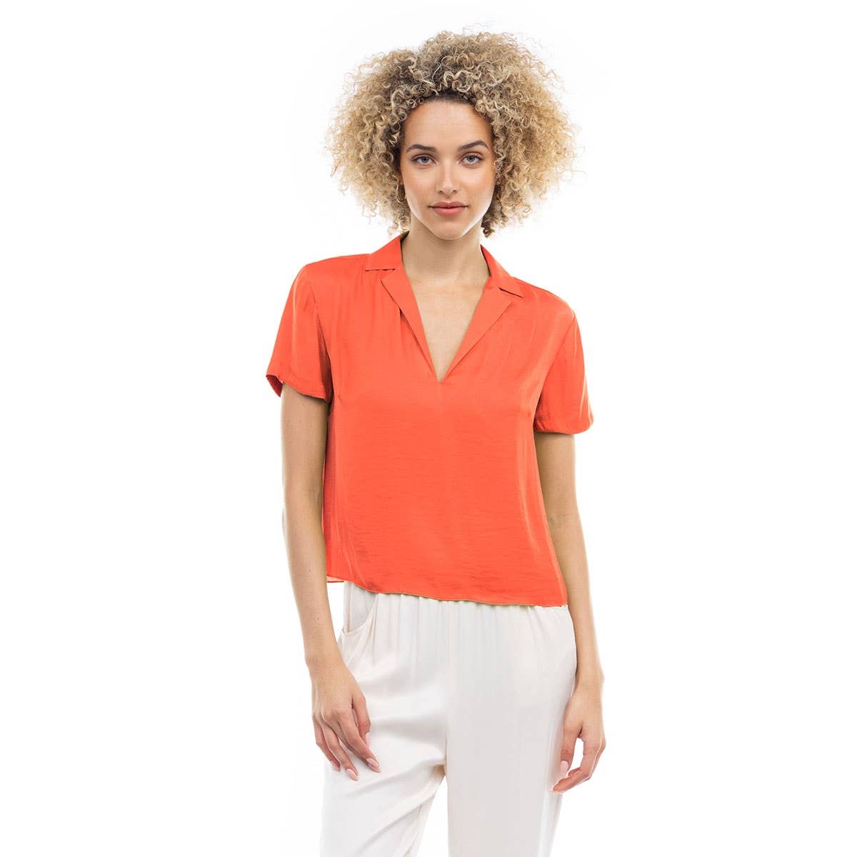 Notched Collar Crop Blouse: YALE / SB119449-B