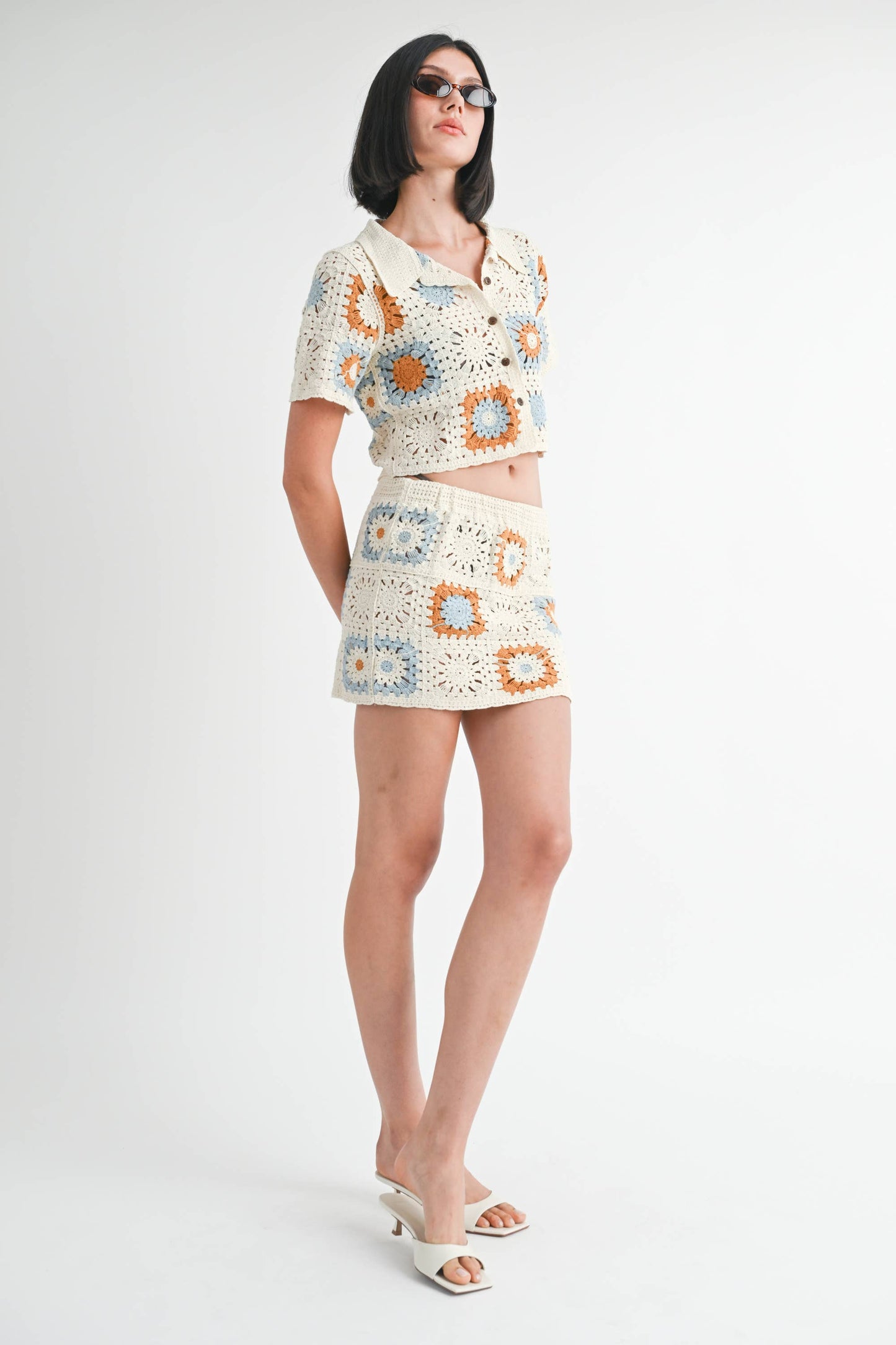 HIGH WAIST CROCHET MINI SKIRT: CREAM COMBO / IMK9848S