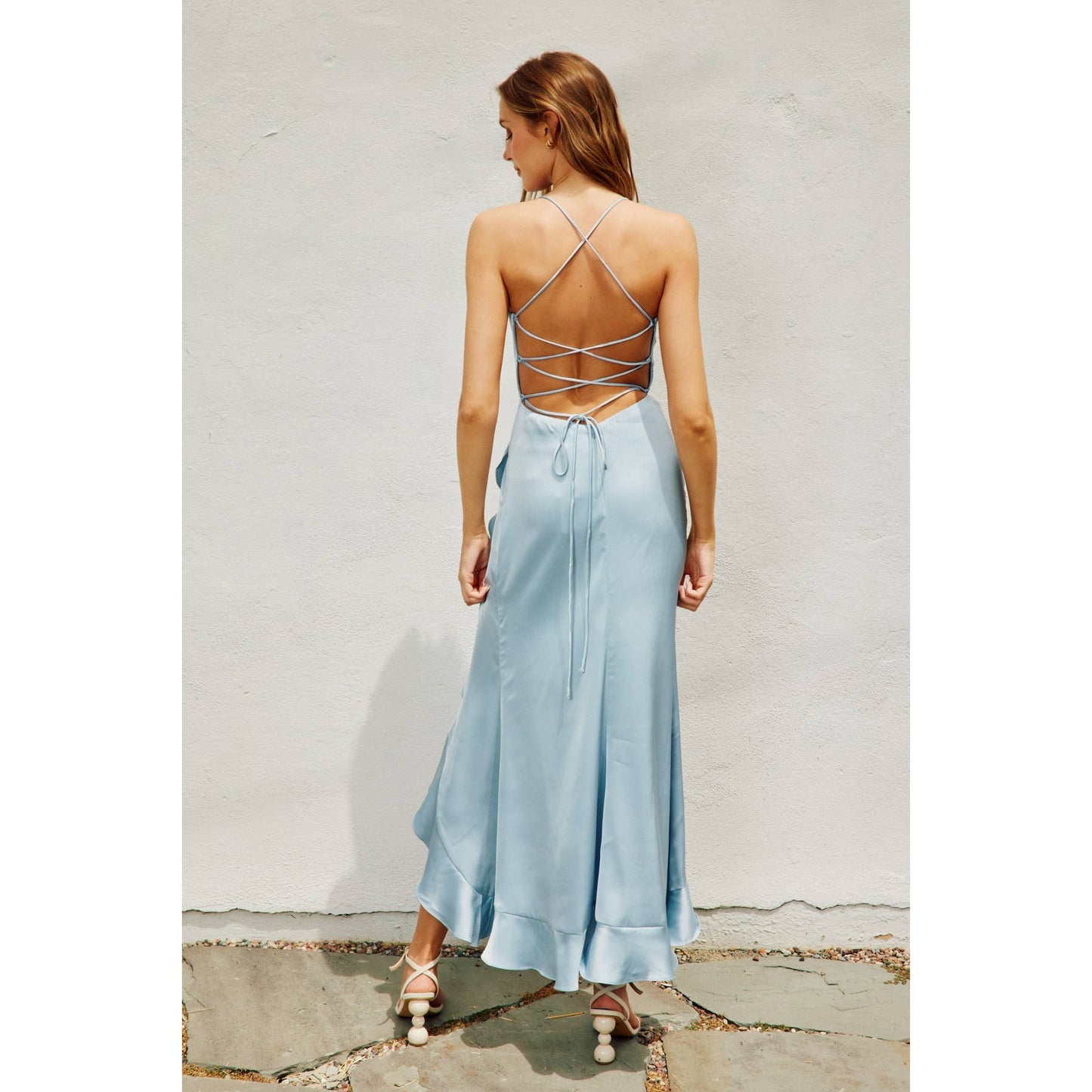 Going Out Open Back Ruffled Maxi Dress: SAGE / FD9733-CP112