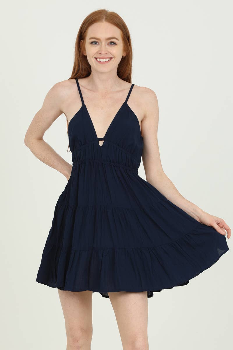 F4H12-ASIS V NECK OPEN BACK SUNDRESS: Black