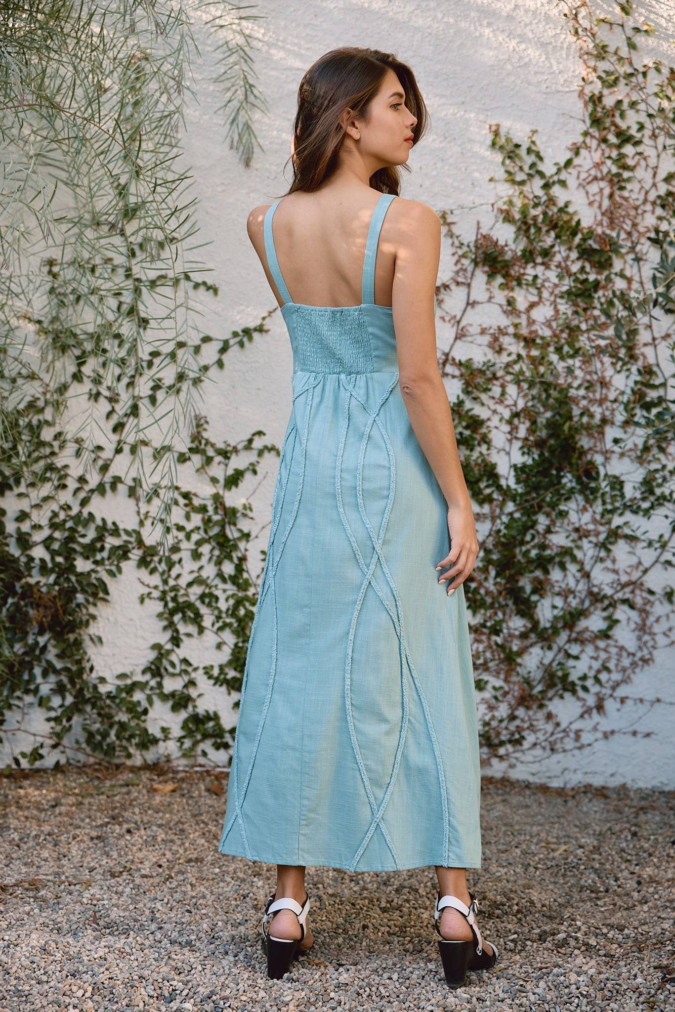 Wavy Trimmed Long Dress - RD1089: Beige