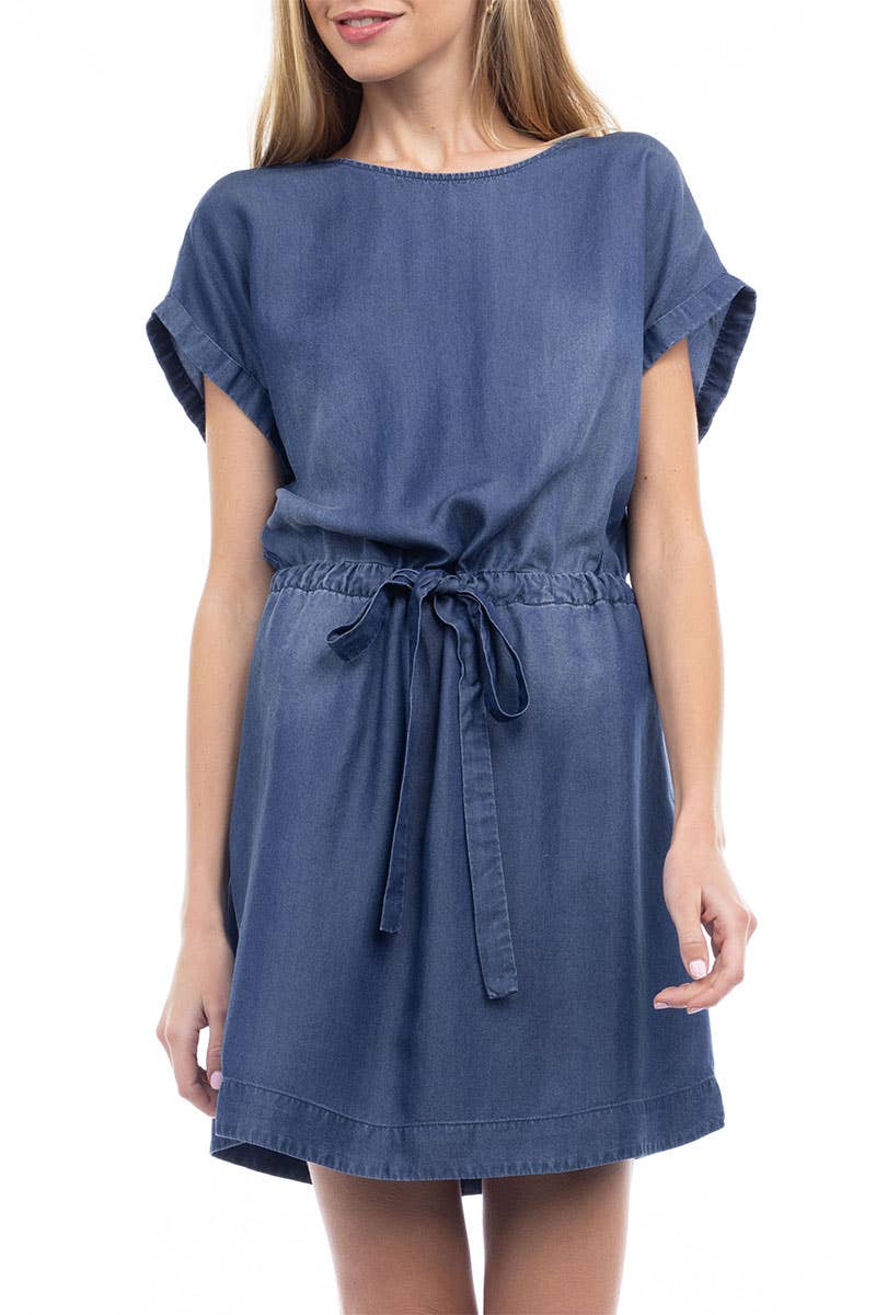 TENCEL™ Mini Dress With Tie Waist - SD119289: SD119289 / Medium Blue