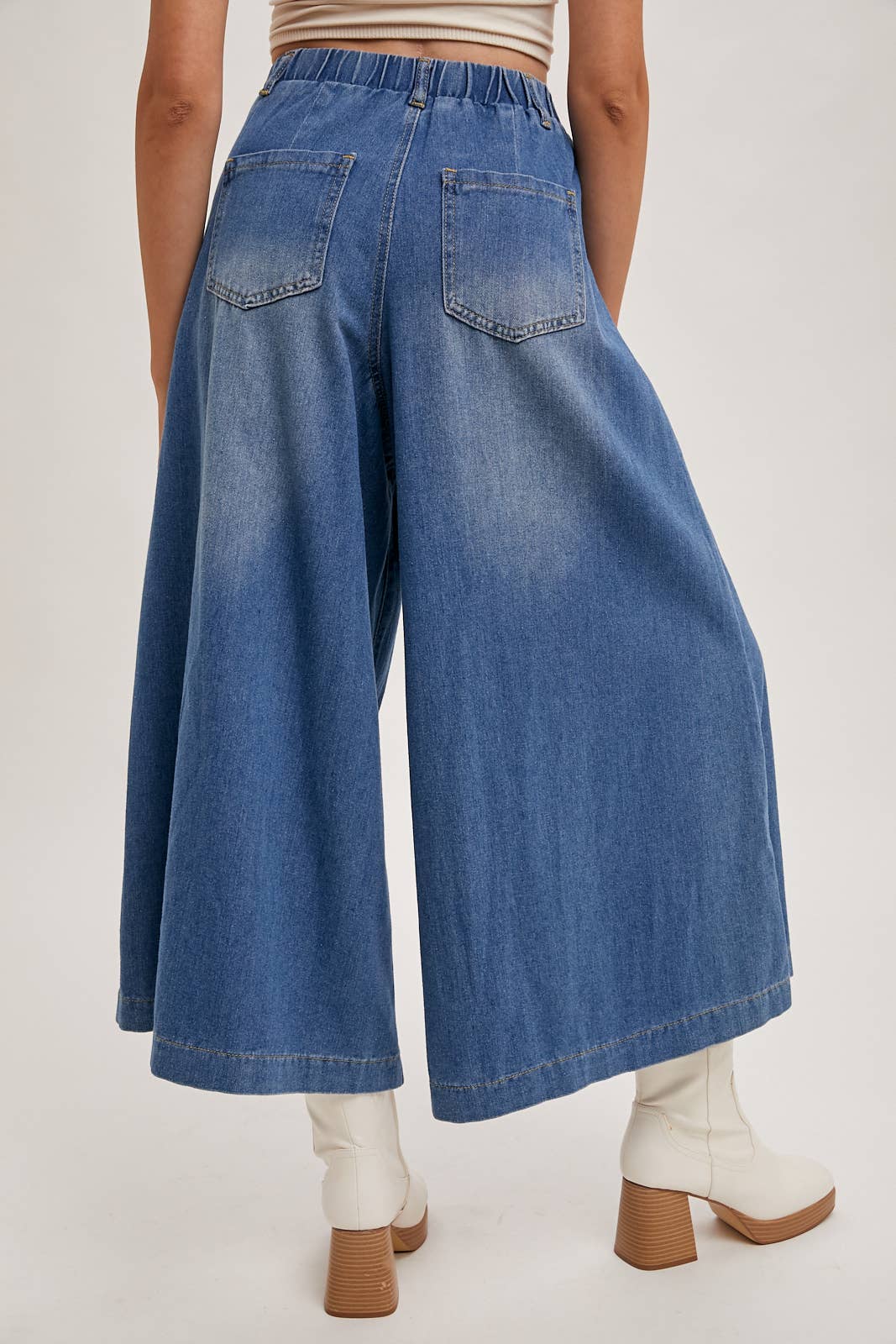 DENIM WIDE LEG CROP JEANS: LT.WASH / B02227
