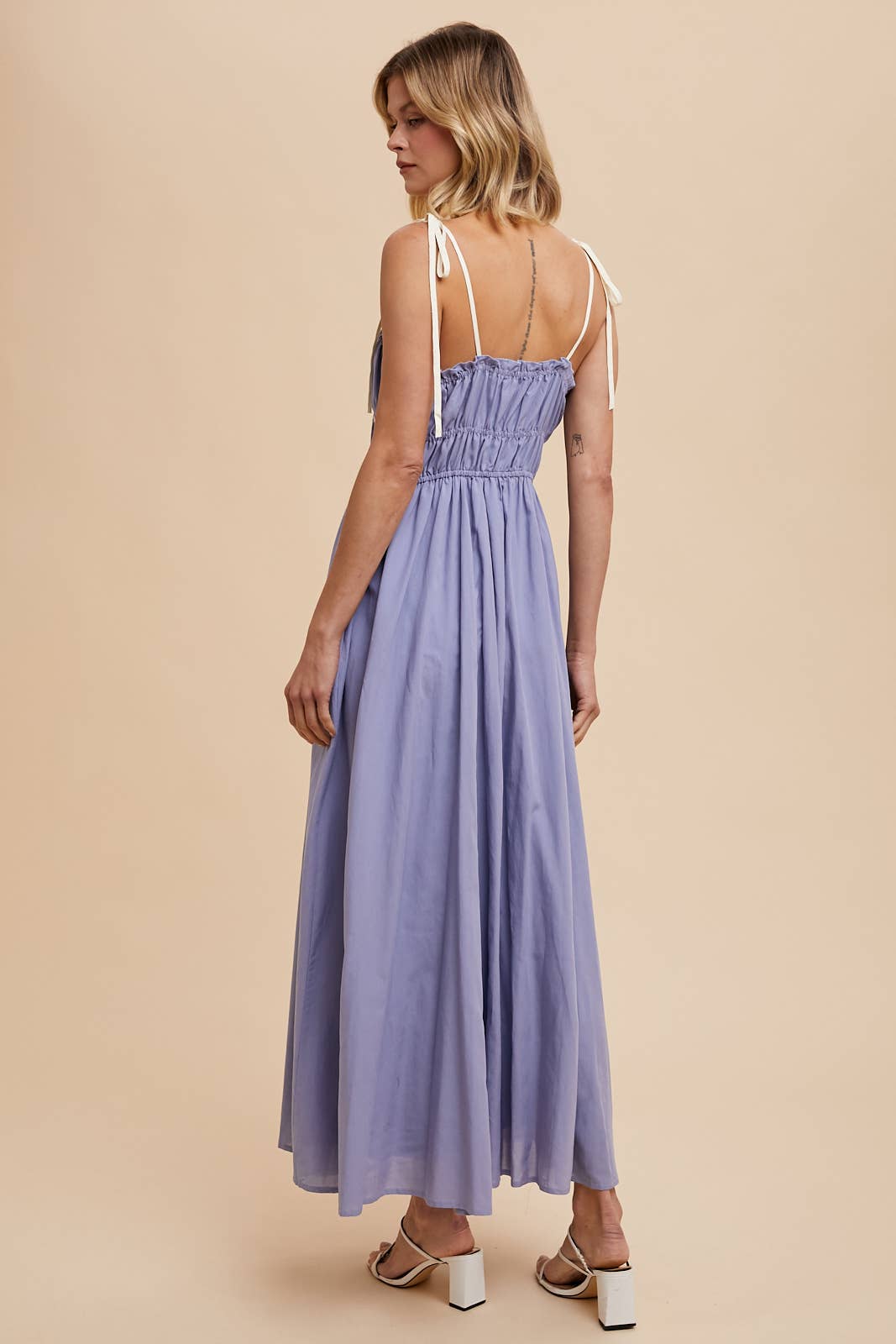 COTTON BLEND CONTRAST TRIM MAXI DRESS: BUTTERCREAM / ILD5742