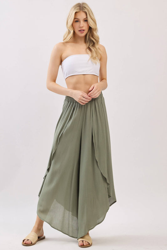 Overlap Detail Wide Leg Pants - NP70175: Military Green