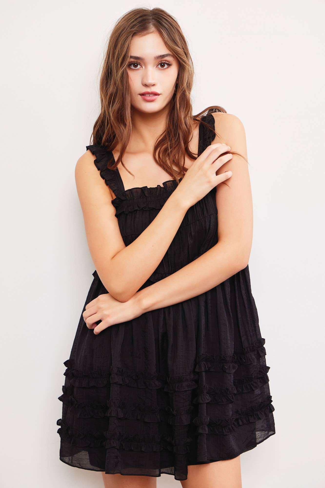 TIERED RUFFLE DRESS: S23645 / SNOW WHITE