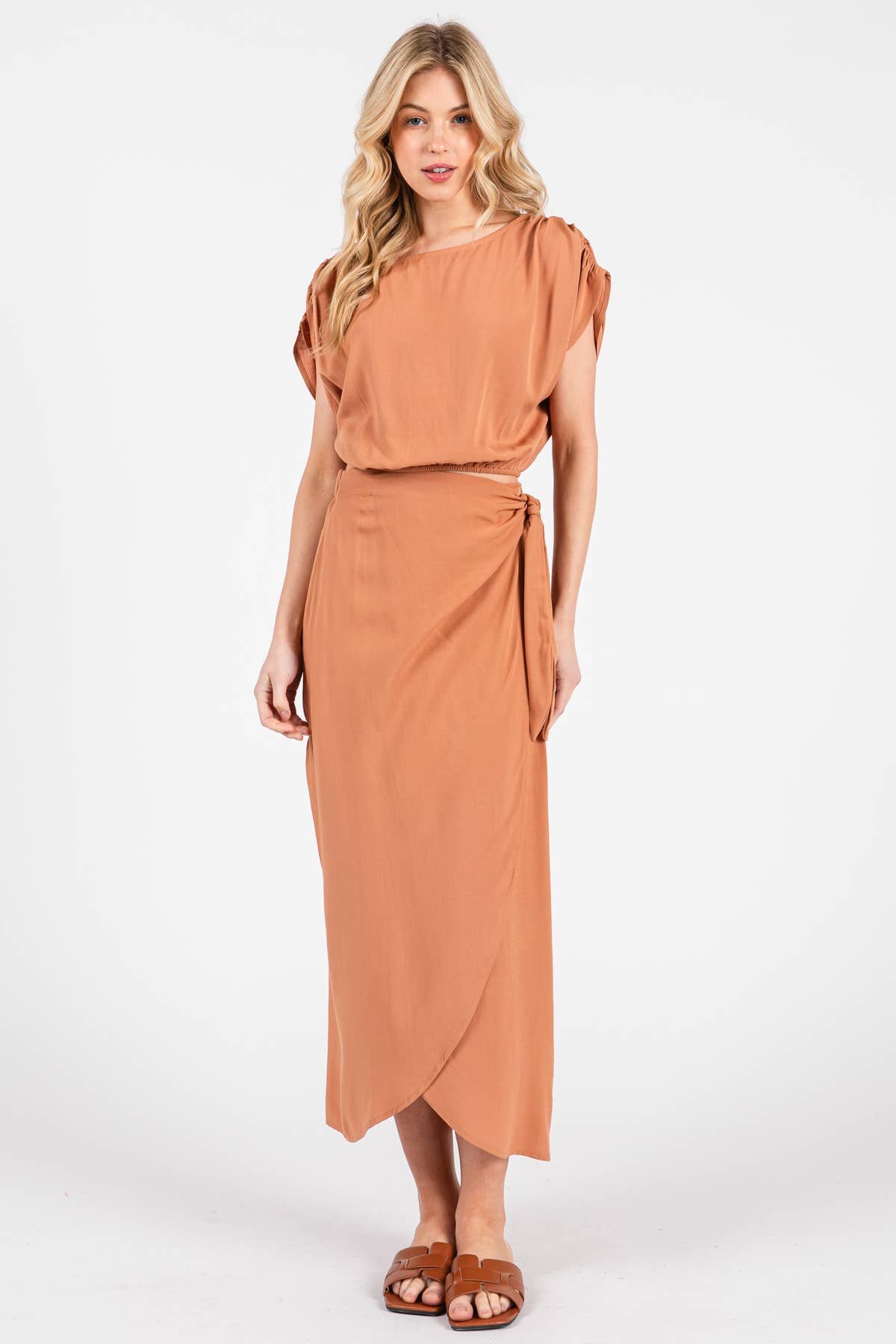 Wrap Midi Skirt With Side Tie - NS80148A: Sage Green