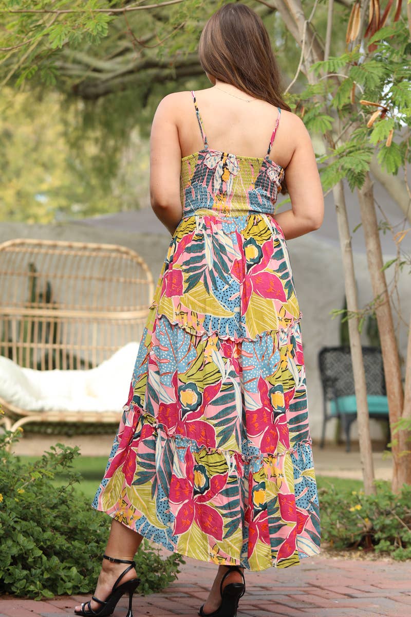 C4A06-A865 V NECK TWIST FRONT CUT OUT MAXI DRESS WITH SLIT