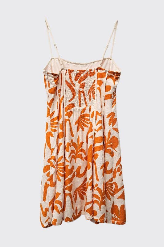 Printed Contrast Binding Dress: Tangerine / IM8717A