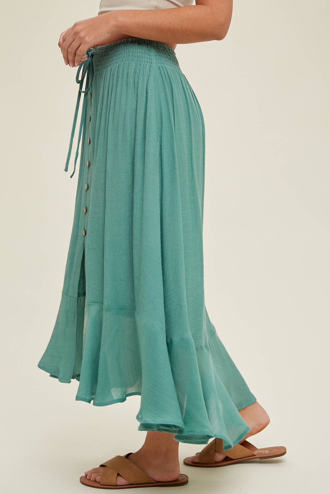 BUTTON-UP MIDI SKIRT WITH DRAWSTRING / WL23-7528: HAZELNUT