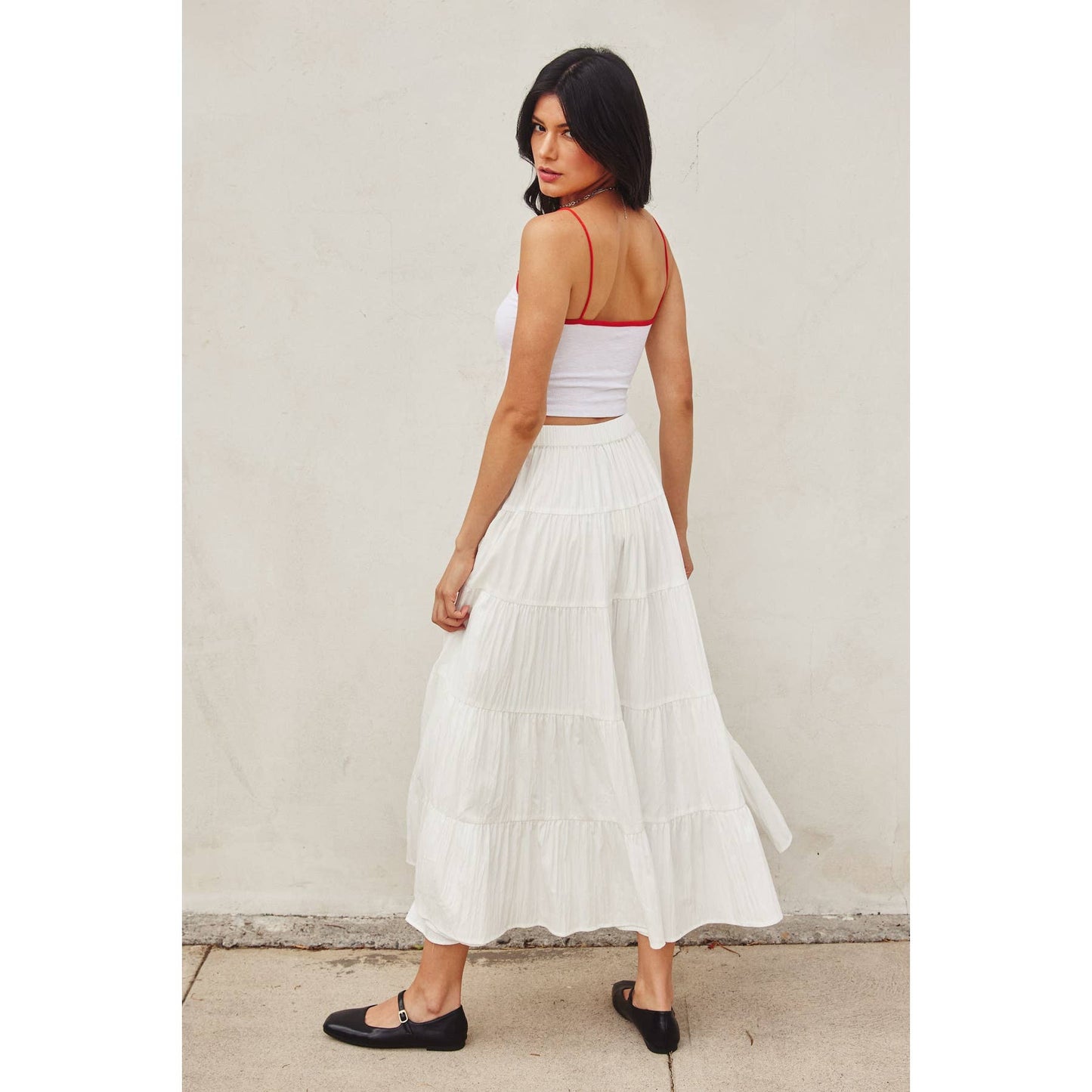 Polka Bow Tie Tiered Skirt: BLACK / FS12417-CP444