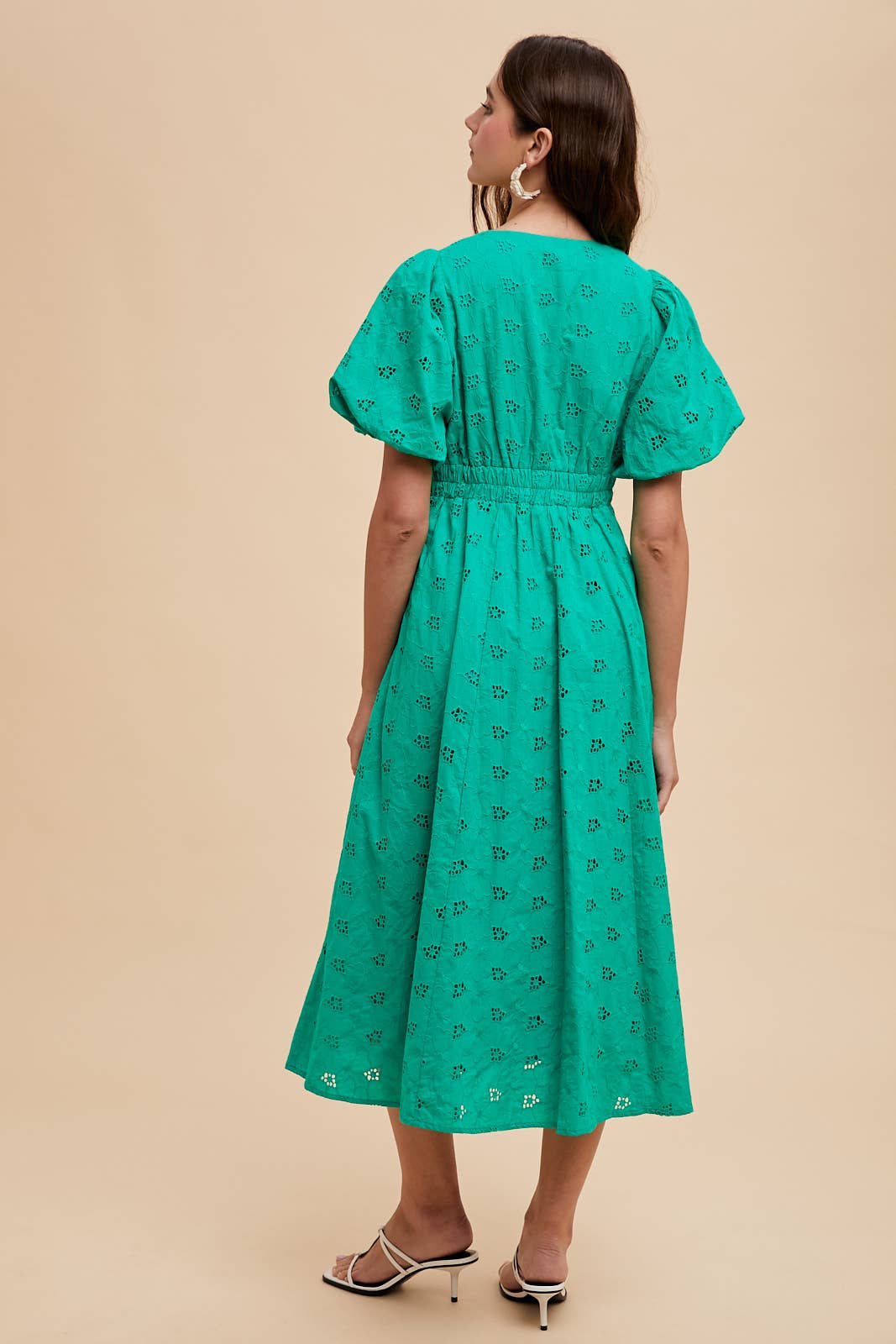 COTTON EYELET DRESS: JADE GREEN / ILD6297-1