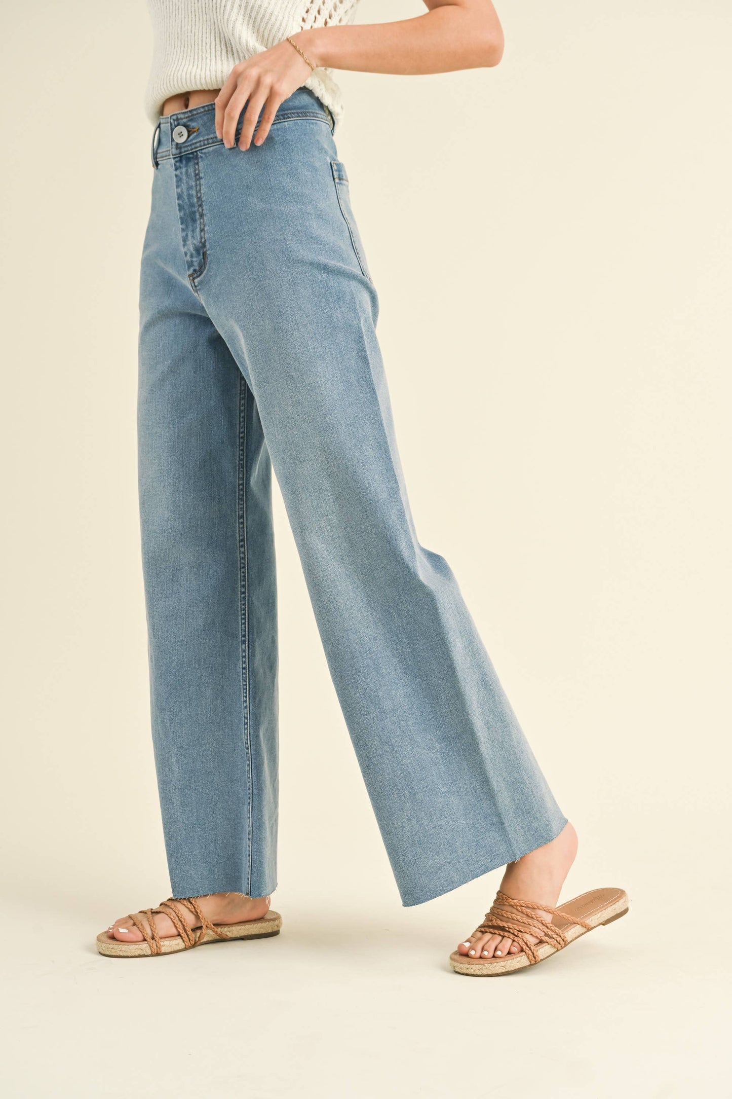 MMP623 STRAIGHT WIDE LEG DENIM PANTS: Brown