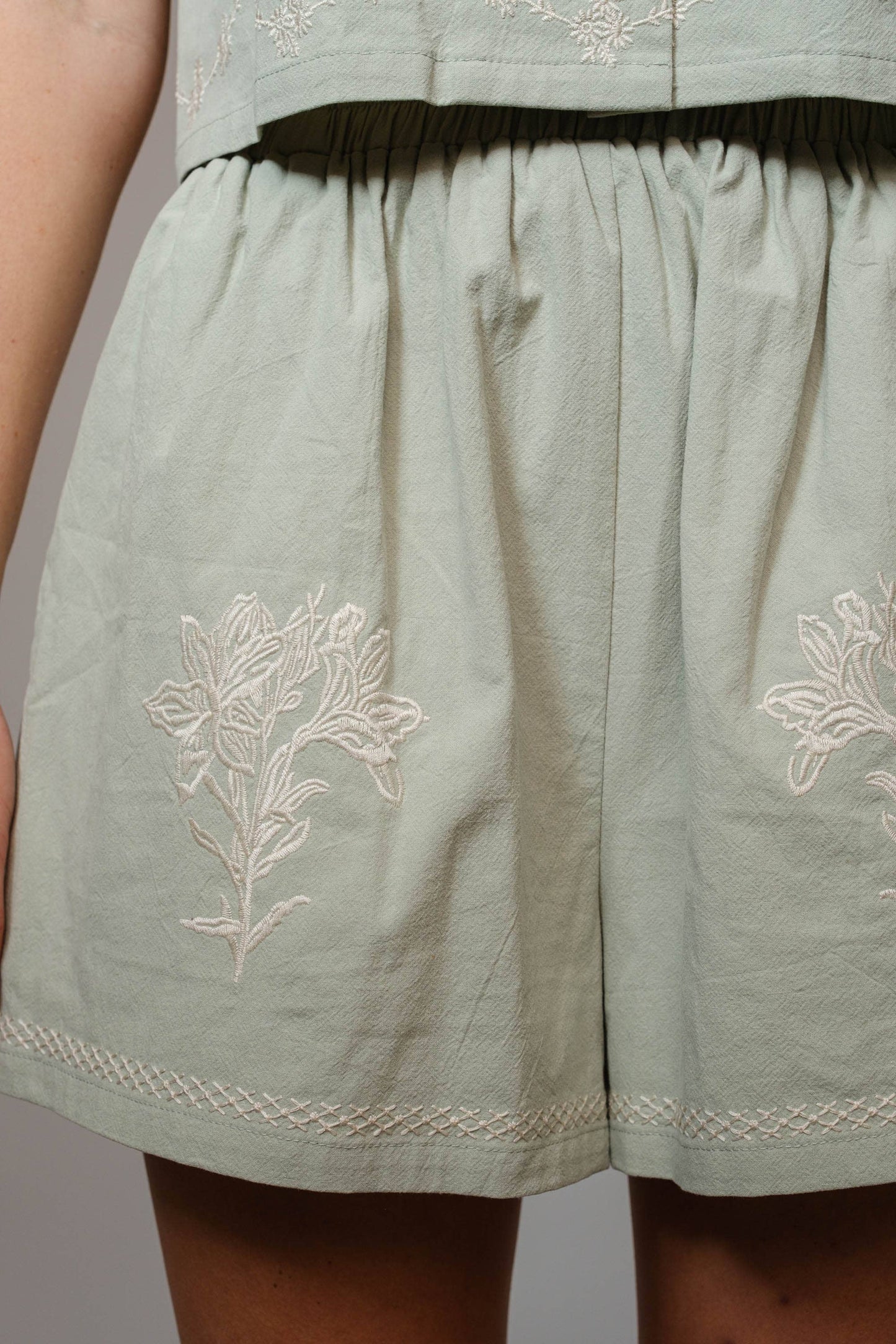 Top Only ππ 94380 - Cotton Embroidered Crop Shirt: TAN / Blue B