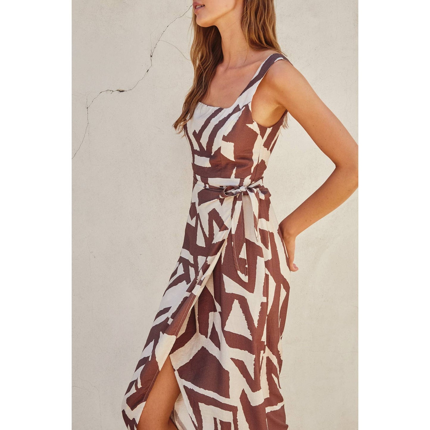 Found My Best Tulip Hem Midi Wrap Dress: FRIAR BROWN / FD11527-P1708