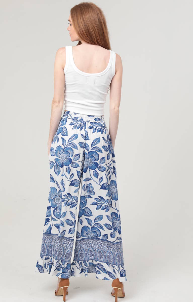 B3717-A933 PRINTED WIDE LEG PANTS: SAGE