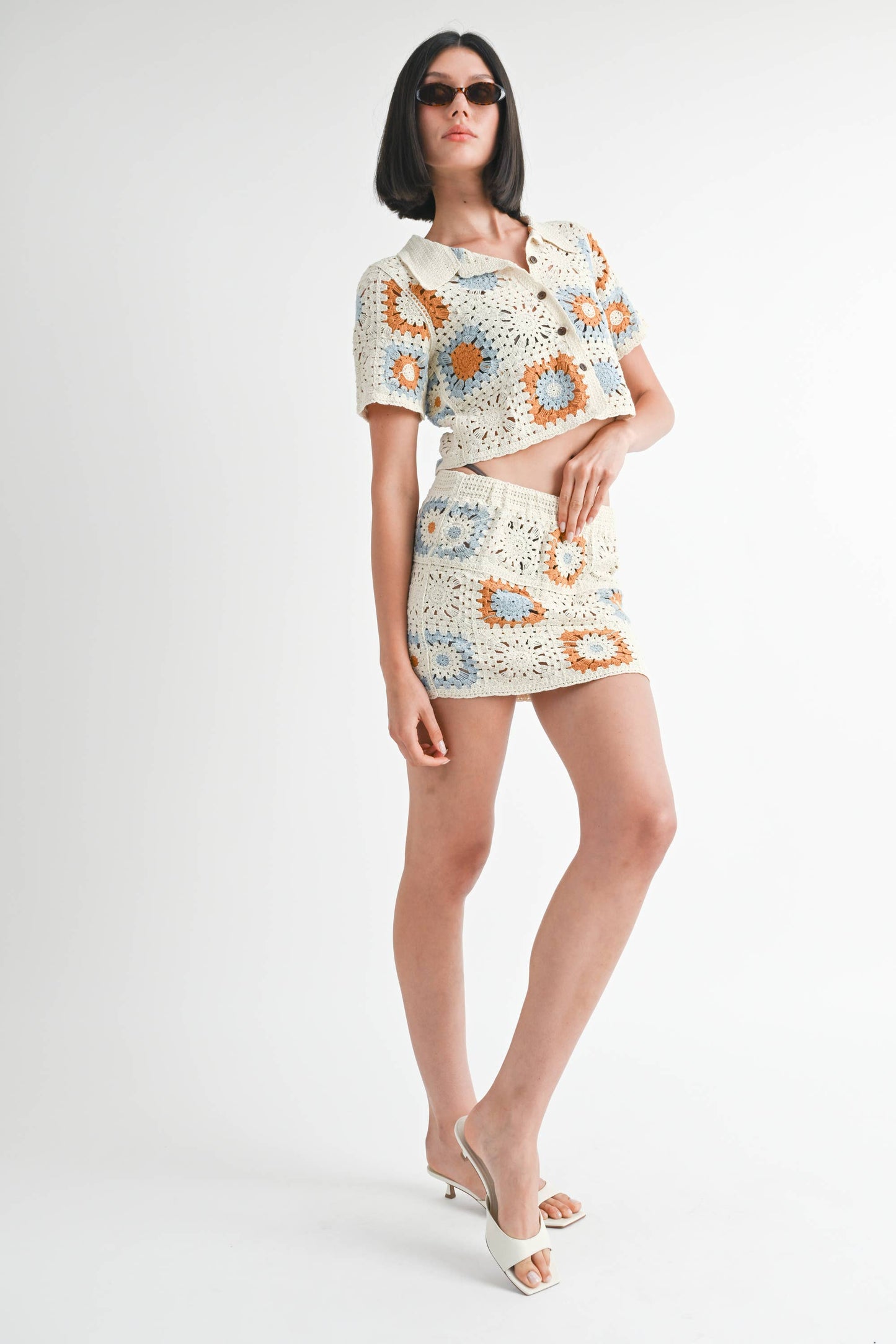 HIGH WAIST CROCHET MINI SKIRT: CREAM COMBO / IMK9848S