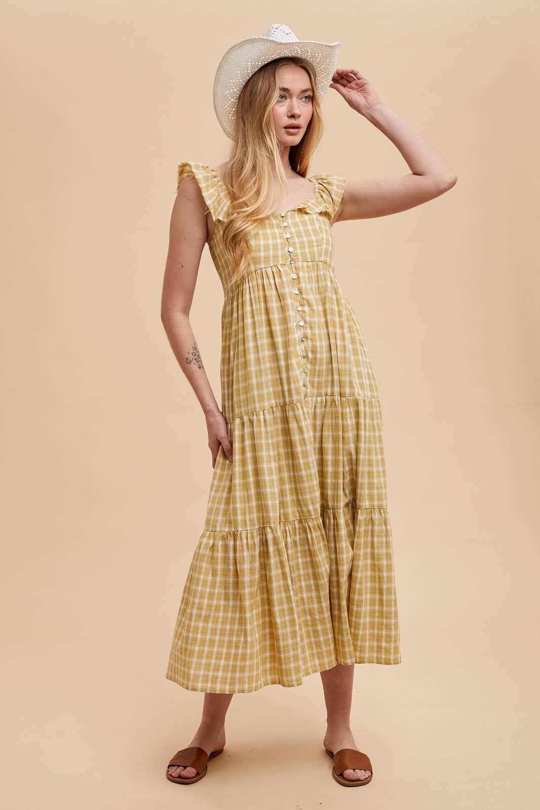 COTTON PLAID SUMMER DRESS: DUSTED MEADOW / ILD6256