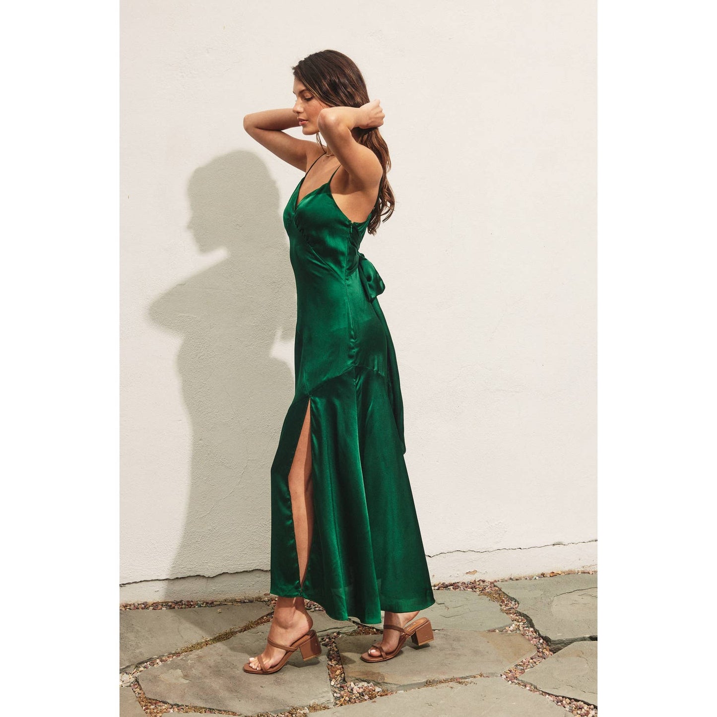 Satin Tie-Back Slit Midi Dress: SANGRIA / FD4571_1