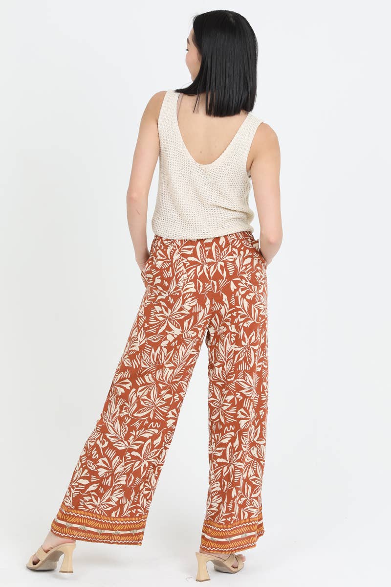 B3693-A876 PRINTED WIDE LEG PANTS WITH BUTTON DETAI