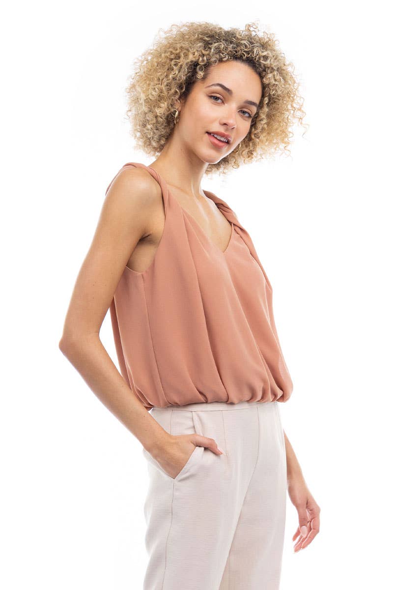 ST119446 Bubble Top With Twisted Shoulder Detail : Off White