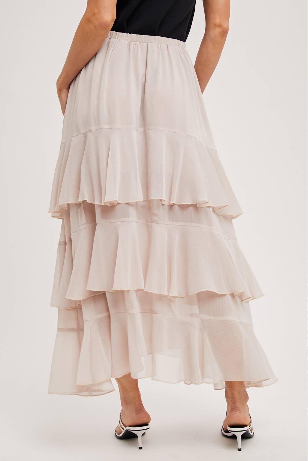 TIERED RUFFLE MAXI SKIRT WITH LINING: Black B02722