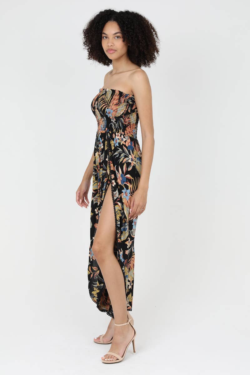 B5959-A878
SMOCKED BODICE STRAPLESS SLIT WRAP PANTS JUMPSUIT
