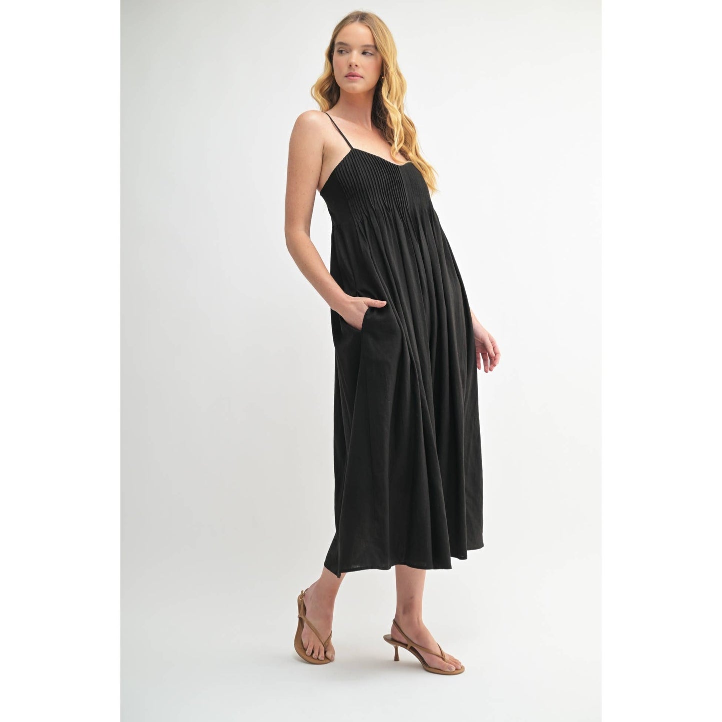LINEN BLEND PINTUCK DRESS: Natural / FD68516_3