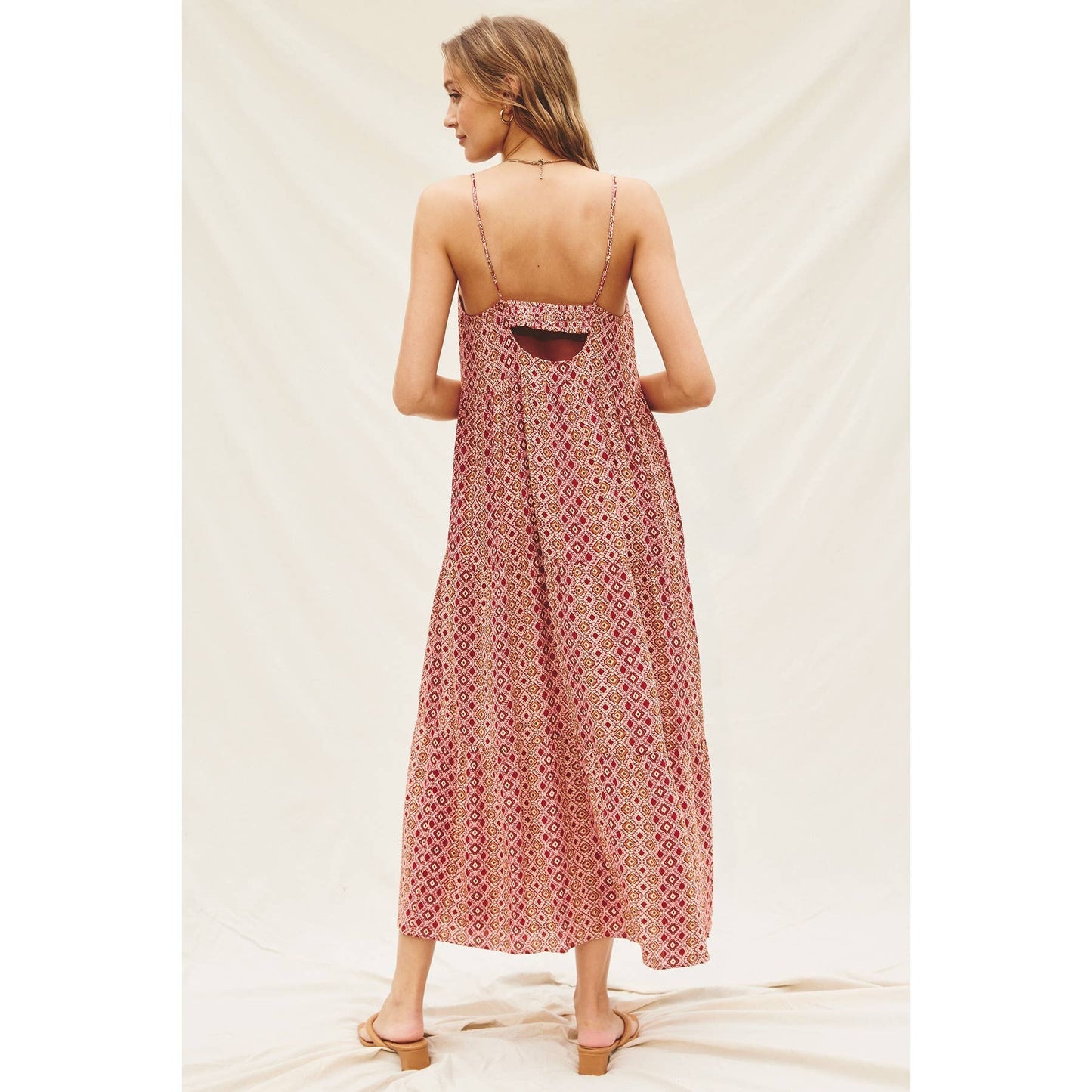 FD10941-P1198 - Day Glow Cutout Midi Dress - PERSIAN RED/NATURAL - Dress Forum