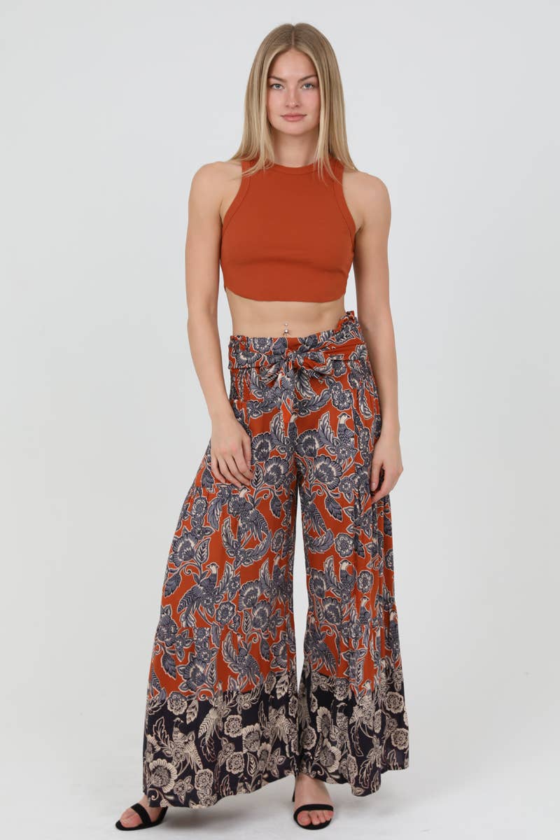 25S89-FQ58 HIGH WAISTED TIE FRONT WIDE LEG PANT