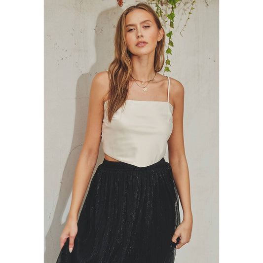 Satin Tie Back Cami Top: CHAMPAGNE