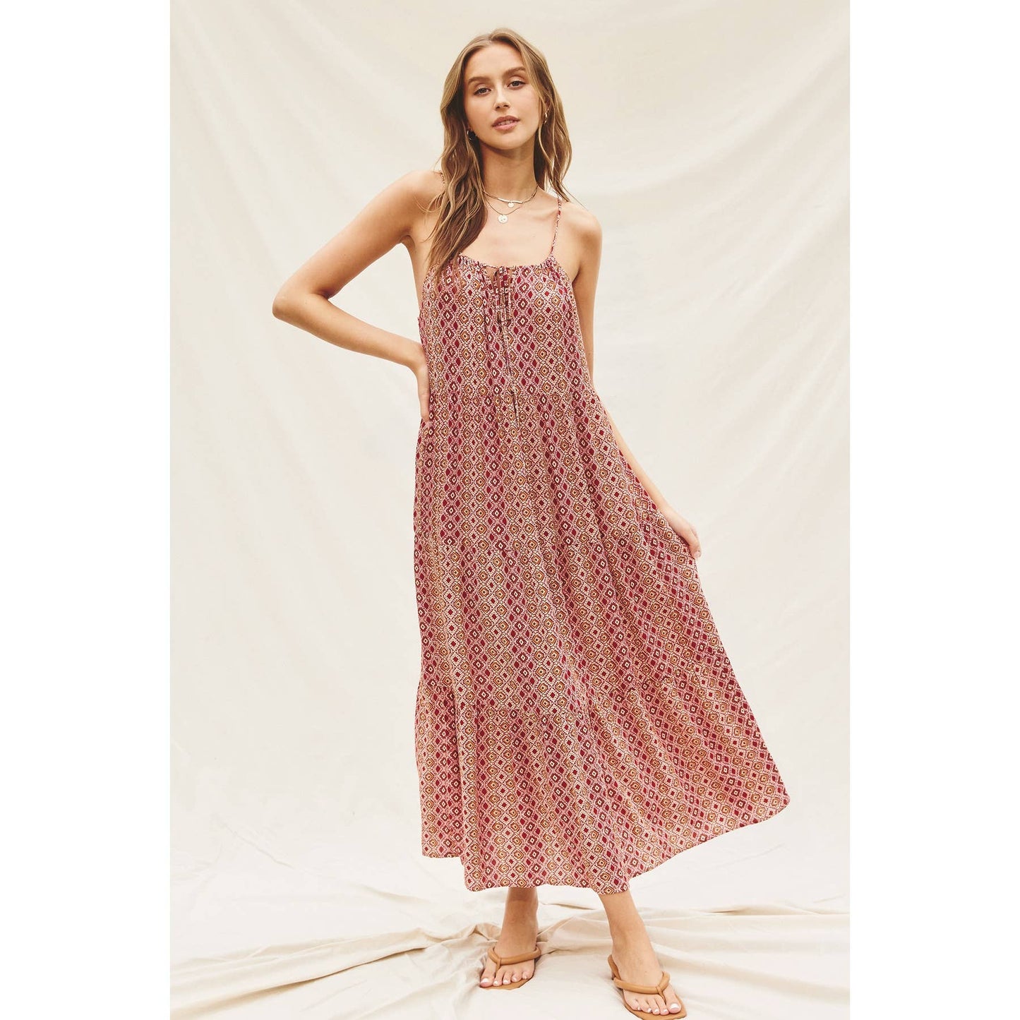 FD10941-P1198 - Day Glow Cutout Midi Dress - PERSIAN RED/NATURAL - Dress Forum