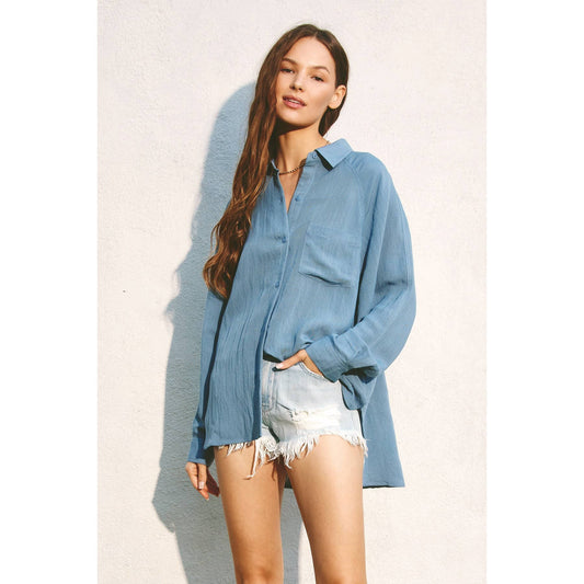 FT9731-P485 Breezy Boyfriend Shirt WASHED TEAL