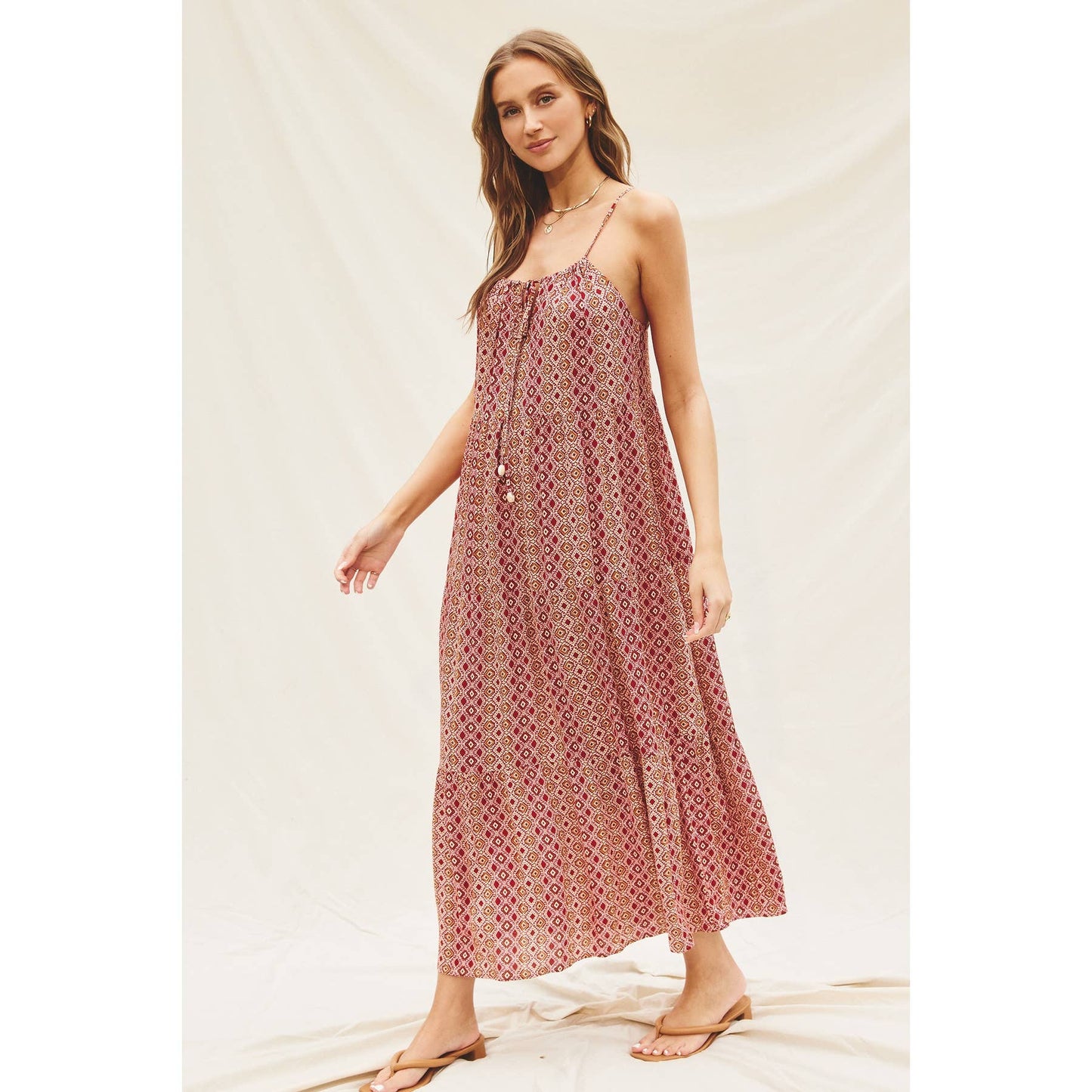 FD10941-P1198 - Day Glow Cutout Midi Dress - PERSIAN RED/NATURAL - Dress Forum