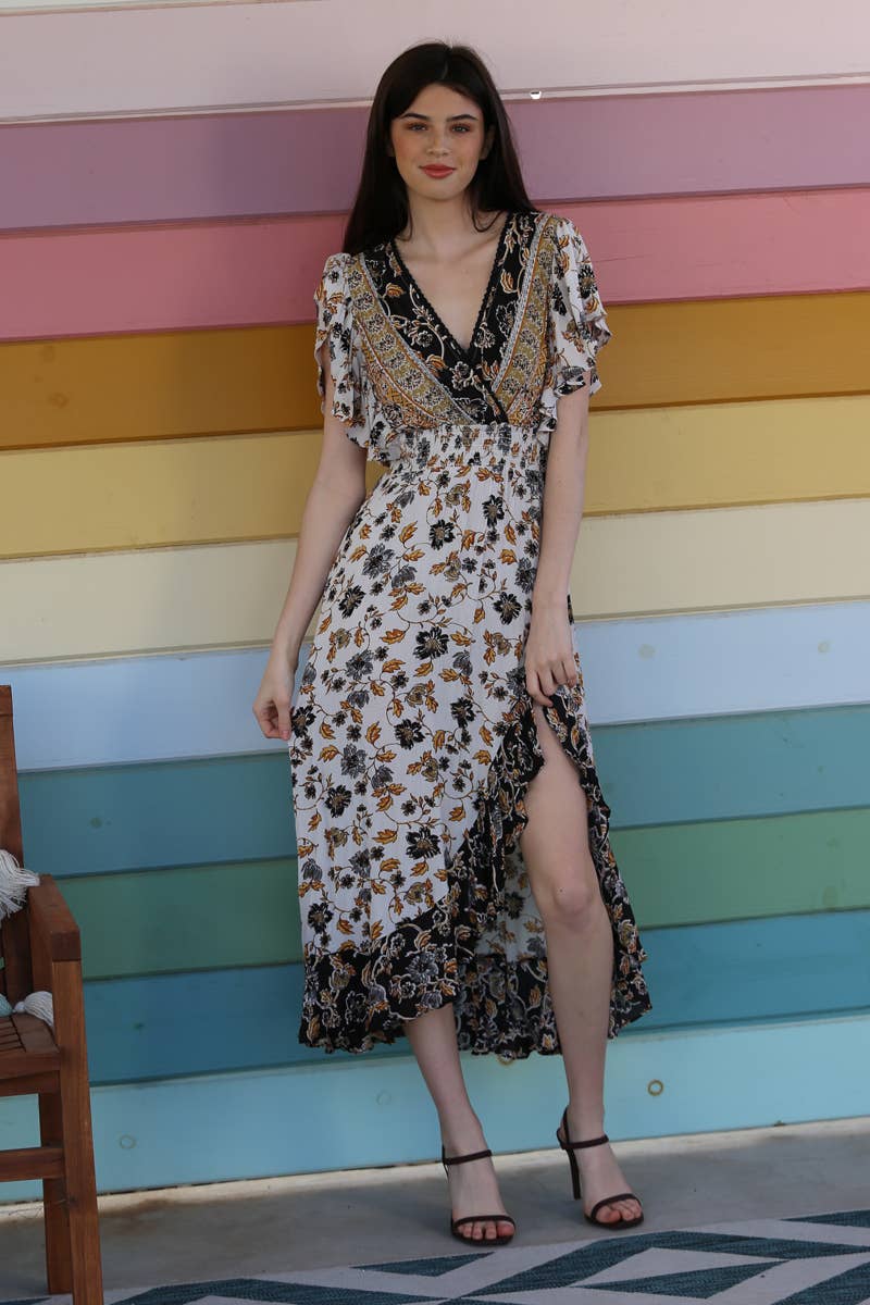 smocked waist maxi dress