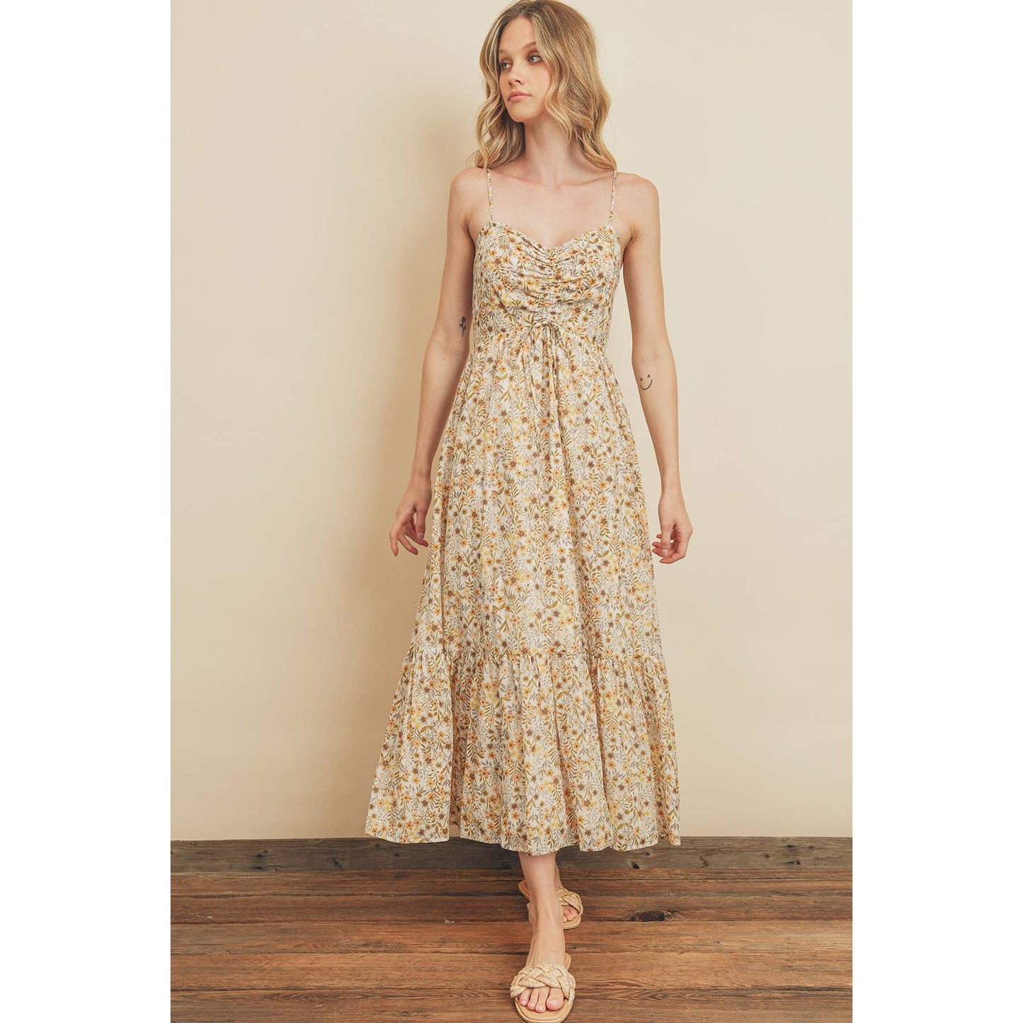 FD8855 Keep Up Ruched Chest Tiered Dress
