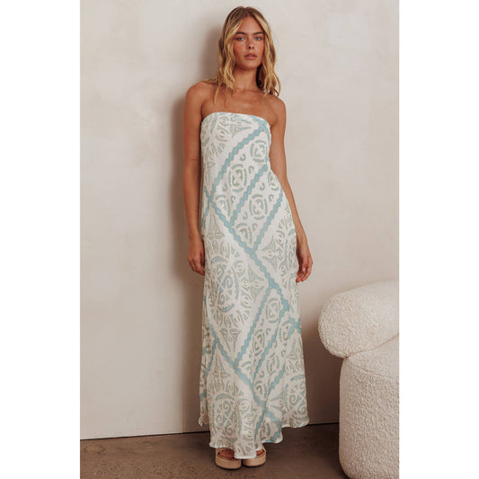 STRAPLESS MOSAIC MAXI DRESS: GREEN / SR1286D01