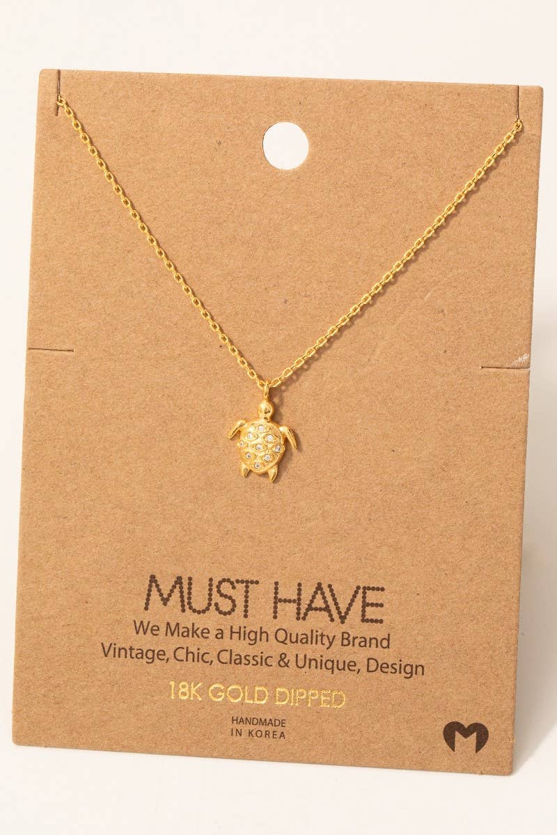 Gold Dipped Cz Studded Turtle Pendant Necklace: G