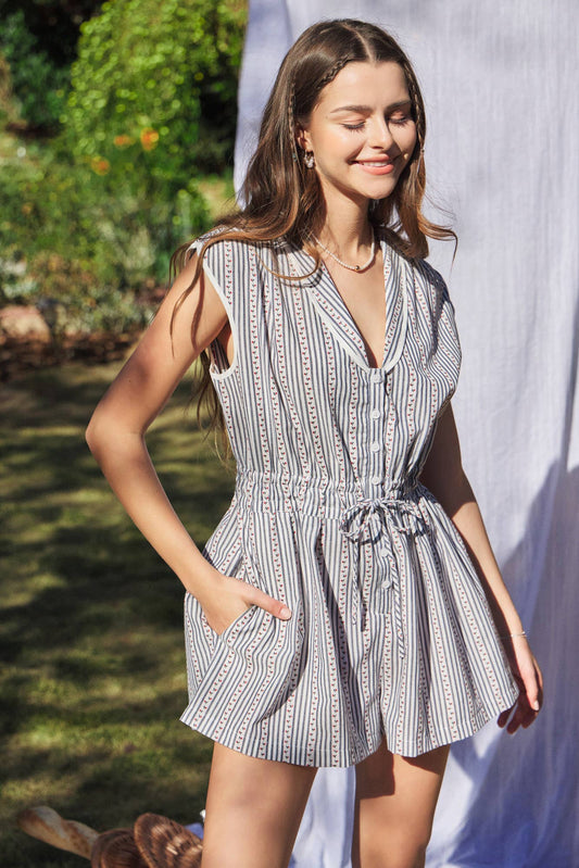 ELASTIC BANDED WAIST ROMPER: NIGHT BLUE / S24768