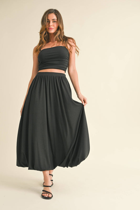 💖Only Skirt 💖ST5710 SLEEVELESS CROP TOP WITH BALLOON MAXI SKIRT