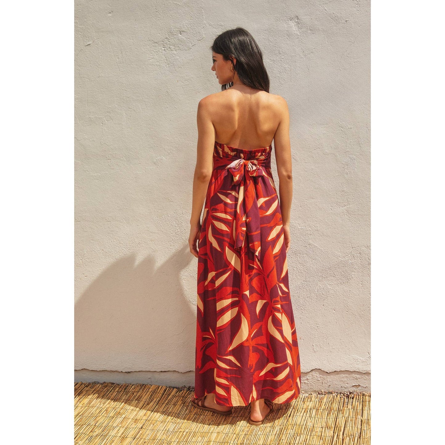 Keep In Touch Strapless Drape Back Maxi Dress: ZINFANDEL / S-M-L(2-2-2)