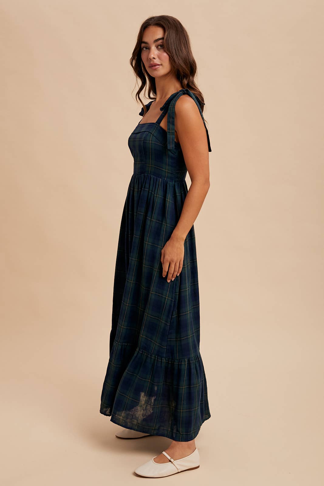 TARTAN COTTON MAXI DRESS: GREEN / ILD6399