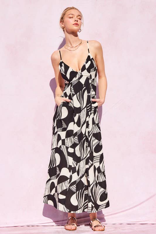 Printed Maxi Dress: Black/Cream / IM8515