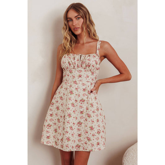 SLEEVELESS FLORAL MINI DRESS: CHERRY / SR1186J03