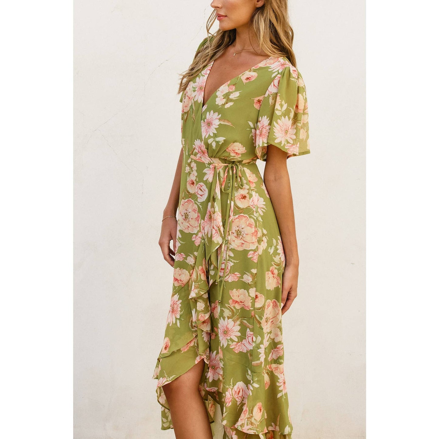 Dream Girl Double Ruffled Hem Wrap Dress: LILY FLORAL / FD10522-P1574_1