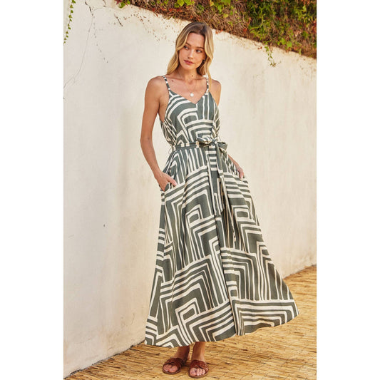 Runaway Extra Flared Maxi Dress: SAGE/CREAM / FD11448-CP440_1